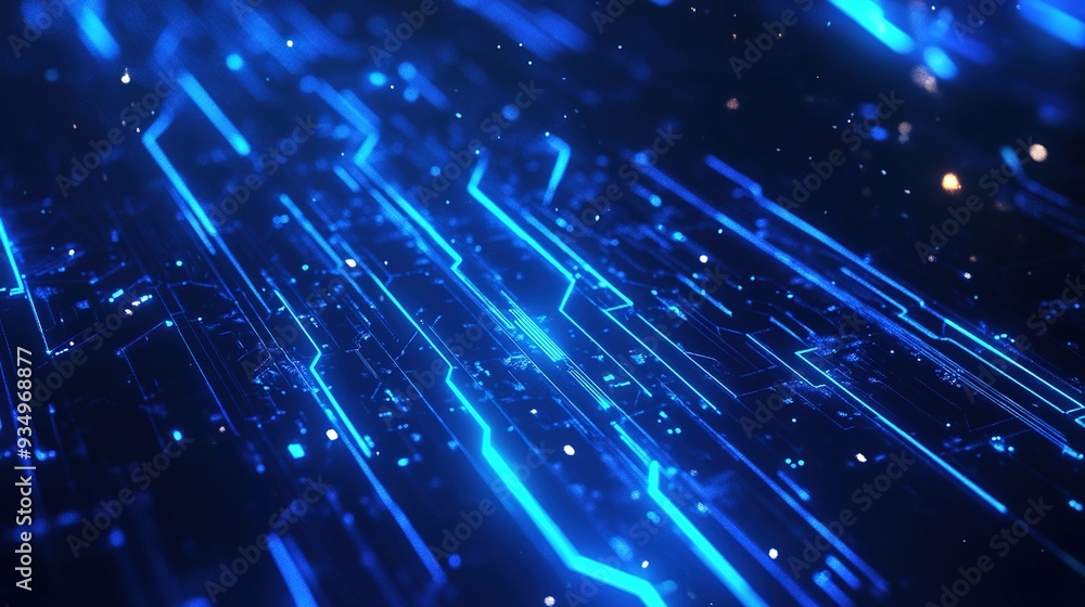 Poster abstract digital circuitry: a mesmerizing abstract image of glowing blue lines resembling digital ci