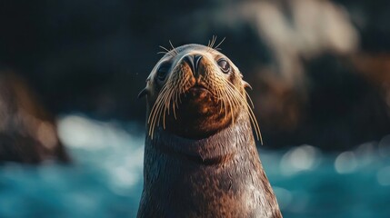 Close-up of a Sea Lion with Blue Water in the Background