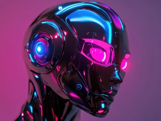Fototapeta premium Robot Head with Glowing Eyes