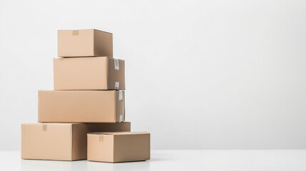 Fototapeta premium Stack of Cardboard Boxes on White Surface