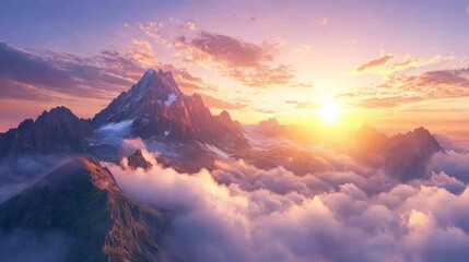 Fototapeta premium Majestic Mountain Peak Bathed in Golden Sunset Light