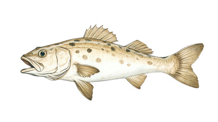 Illustration of a spotted fish swimming gracefully, showcasing its unique patterns and vibrant colors, ideal for aquaculture themes.