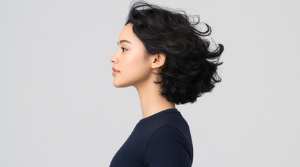 Sleek Side Profile of Model in Fitted Solid T-Shirt Emphasizing Tailored Cut and Comfortable Fit, generative Ai
