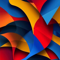 Fototapeta premium An abstract vector art background featuring dynamic geometric shapes in bold colors like red, blue, and yellow, arranged in a layered pattern with sharp angles and smooth curves. 8k UHD, suitable 
