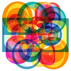 Obraz premium An abstract vector background with overlapping circles and squares in vibrant colors, creating a modern and energetic design against a white backdrop. 8k UHD, suitable for high-quality printing 