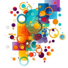 Obraz premium An abstract vector background with overlapping circles and squares in vibrant colors, creating a modern and energetic design against a white backdrop. 8k UHD, suitable for high-quality printing 