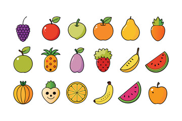 Vibrant set of colorful fresh fruit clip art.