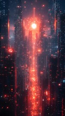 Obraz premium Futuristic Neon Tinged 6G Urban Cityscape with Gesture Controlled Smart Gadgets and High Speed Data Connectivity