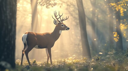 Majestic Deer in a Misty Forest