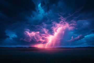 Obraz premium A stormy sky with a bright purple lightning bolt