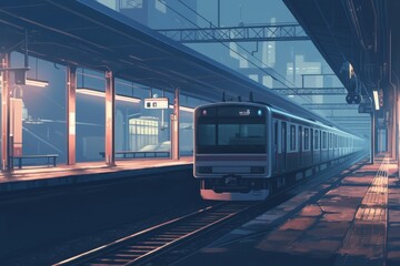 Naklejka premium A peaceful underground station with the hum of trains in the background. Cozy vibe, Generative AI
