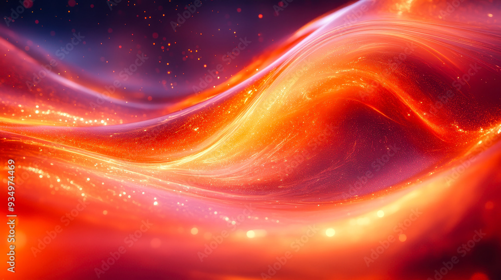 Poster fiery abstract swirling digital waves with sparkling effects - dynamic and vivid energy flow backgro