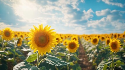 Fototapeta premium A Field of Sunflowers Under a Blue Sky