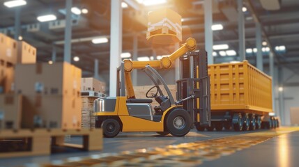 Automated warehouse with forklifts and robots efficiently managing inventory.
