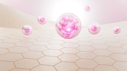 Cosmetic Serum Drop On Skin, Skin Rejuvenation, Skin Layer And Skin Cell, 3D Rendering