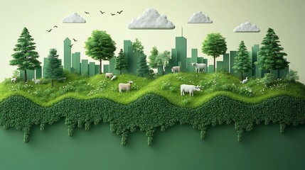 Vector infographic explaining the role of methane emissions from livestock in Climate Change with visuals showing the impact of dietary choices on the environment