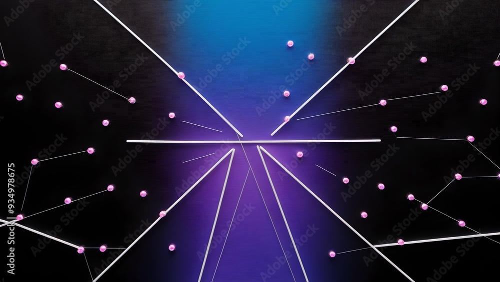 Aufkleber abstract network of neon dots: a black and blue gradient background with a vast network of small, gl