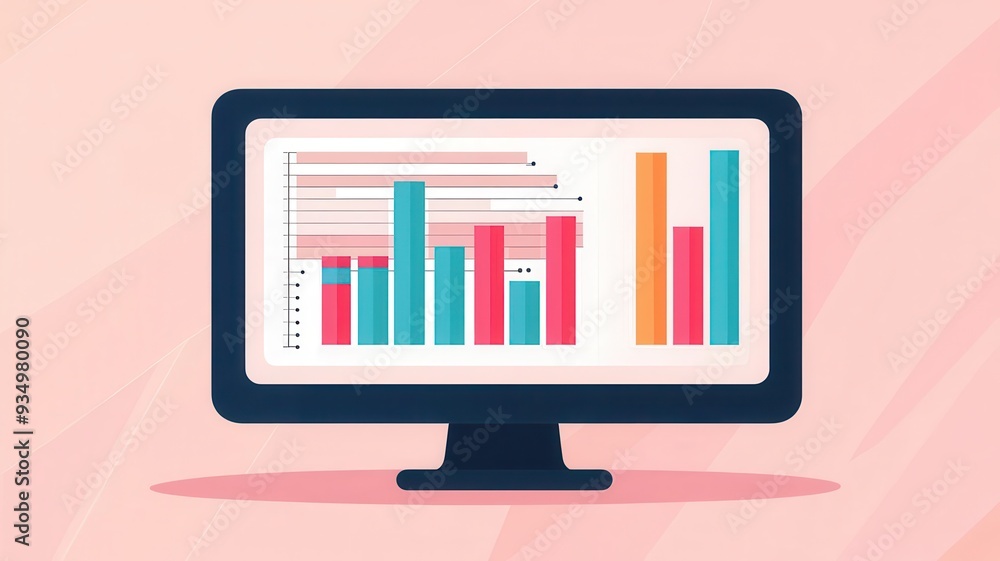 Poster statistics and data analysis software interface, flat design illustration