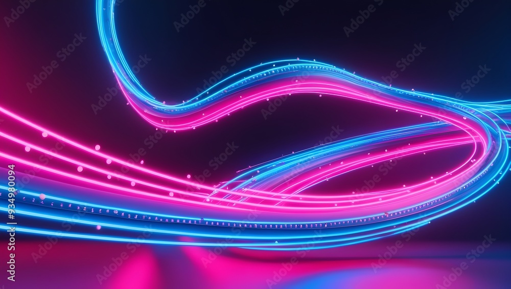 Aufkleber neon data stream background: a vibrant, flowing background with neon pink and blue lines curving and