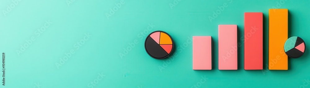 Poster data analysis tools with bar charts and pie graphs, flat design illustration