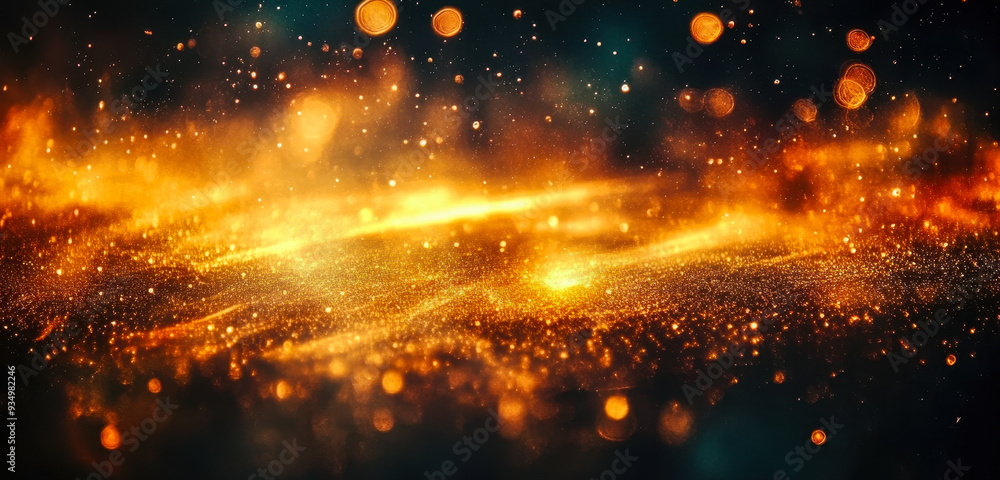 Poster radiant sun rays background with sparkling lens flare effect on black, magic abstract texture with w