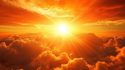 Fototapeta premium Sunset. Heaven, orange sky. Sun rays. Wallpaper. Clouds , ai