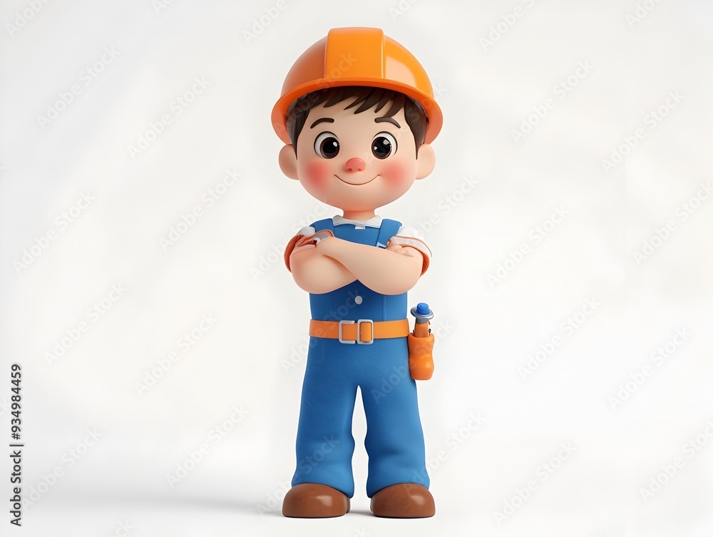 Poster detailed 3d of a plumber character wearing a uniform and standing isolated on a white background rep