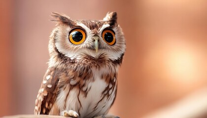 Fototapeta premium A captivating owl perched with large, expressive eyes, showcasing its unique feathers and enchanting presence in nature.