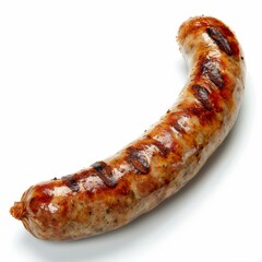 A single grilled sausage isolated on a white background.
