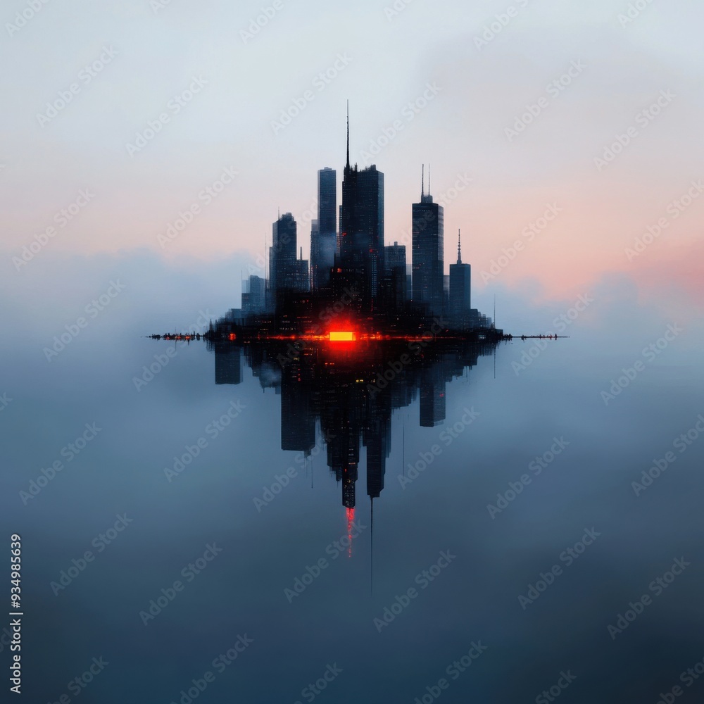 Poster utopian metropolis of tomorrow: futuristic cityscape with floating structures and digital fragments
