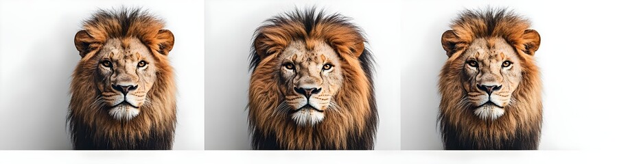 Fototapeta premium Three Lions Heads Isolated on White.