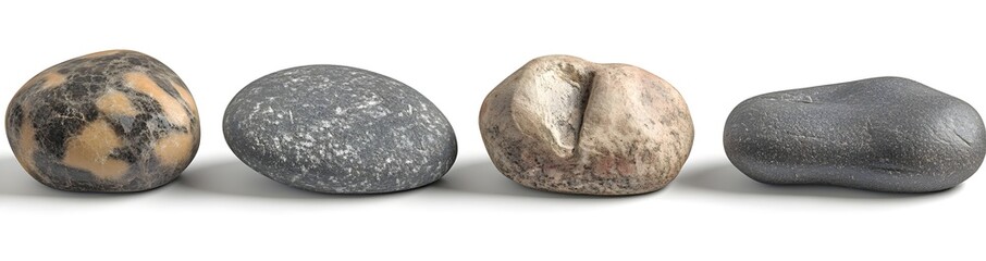 Fototapeta premium Four Smooth Stones Isolated on White Background.