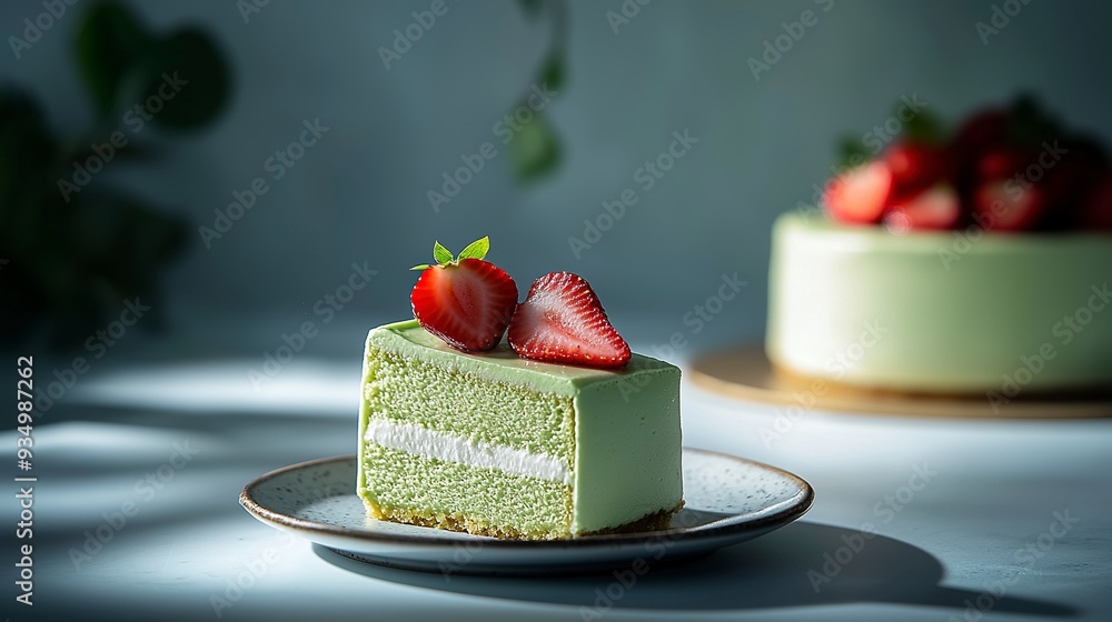 Canvas Prints matcha green tea mousse cake