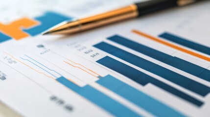 Close-up of a stock market graph with highlighted trends and annotations, alongside a professional financial report