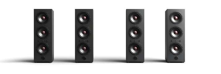 Obraz premium Four Black Speakers Isolated on White Background.