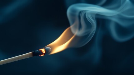 Close-up of smoke enveloping a single lit match, highlighting the fine details and movement of the smoke as it disperses