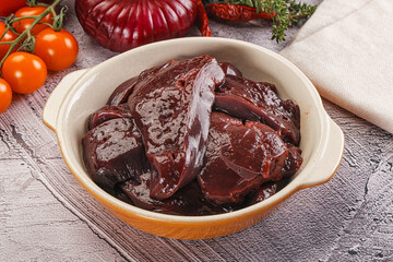 Raw beef liver slices for cooking