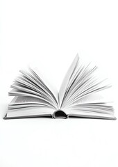 Obraz premium Open book with pages fanned out on white background.