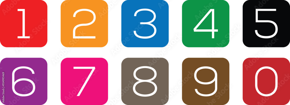 Poster simple numbers icon with different color rounded rectangle. from 0 to 9. number button art vector illustration.
