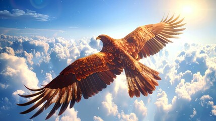 Obraz premium A Golden Eagle Soaring Through a Cloudy Sky