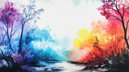Fototapeta premium Watercolor Landscape with Vibrant Colors