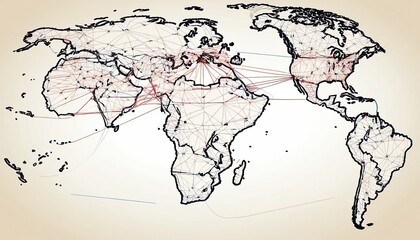 Fototapeta premium Business Network Illustrated Through an Interconnected World Map. Concept Global Business, Network Illustration, Interconnected World, Maps 6