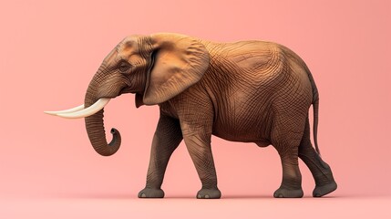 Obraz premium One elephant standing still, ready to walk, against a pink background.