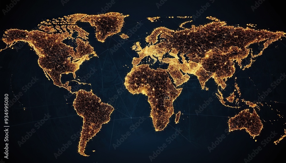 Poster metaverse technology is integrated into the world map and has interconnected line elements refers to