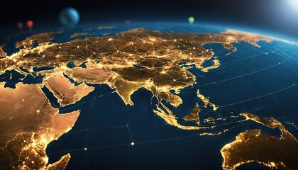 Metaverse Technology is integrated into the world map and has interconnected line elements Refers to entering a virtual world that uses both learning and entertainment through vr devices.11