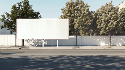 Obraz premium white advertisement billboard located beside a road. The billboard should be plain and unmarked, with a clean, white surface. The focus should be on the billboard's presence along the street, highlig