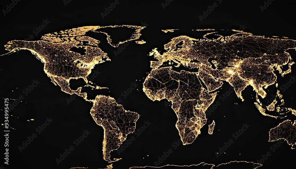 Poster metaverse technology is integrated into the world map and has interconnected line elements refers to
