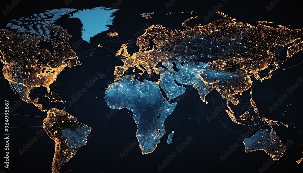 Poster global business network illustrated through an interconnected world map concept global business netw