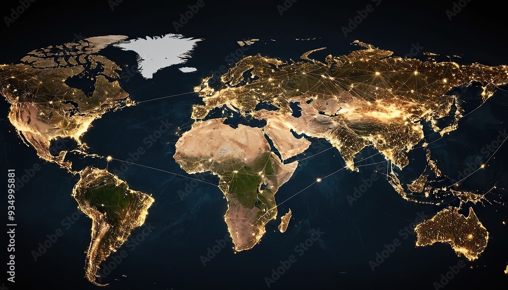 Poster global business network illustrated through an interconnected world map concept global business netw