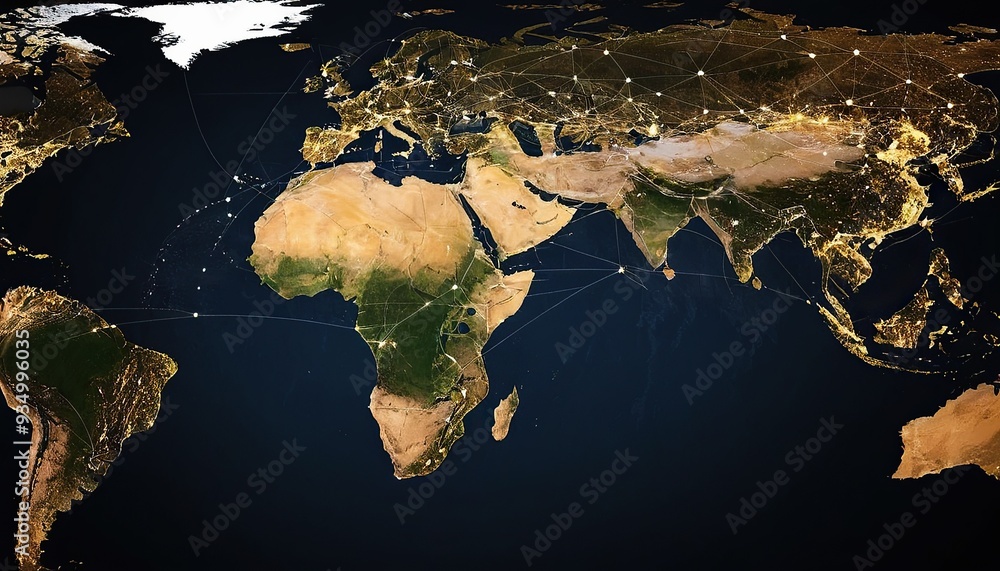 Poster global business network illustrated through an interconnected world map concept global business netw